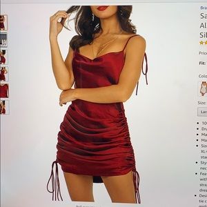 Satin jacquard cowl neck string mini dress